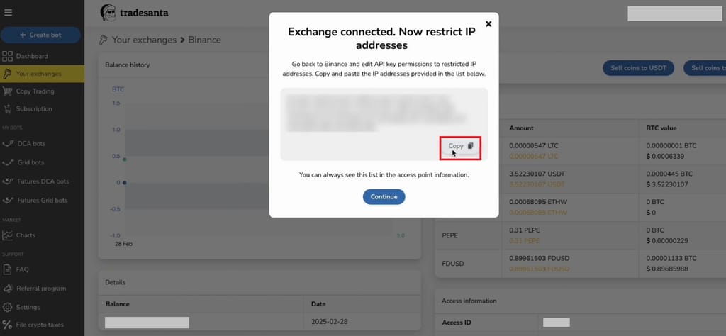 TradeSanta review: restricted IP addresses listed on TradeSanta.