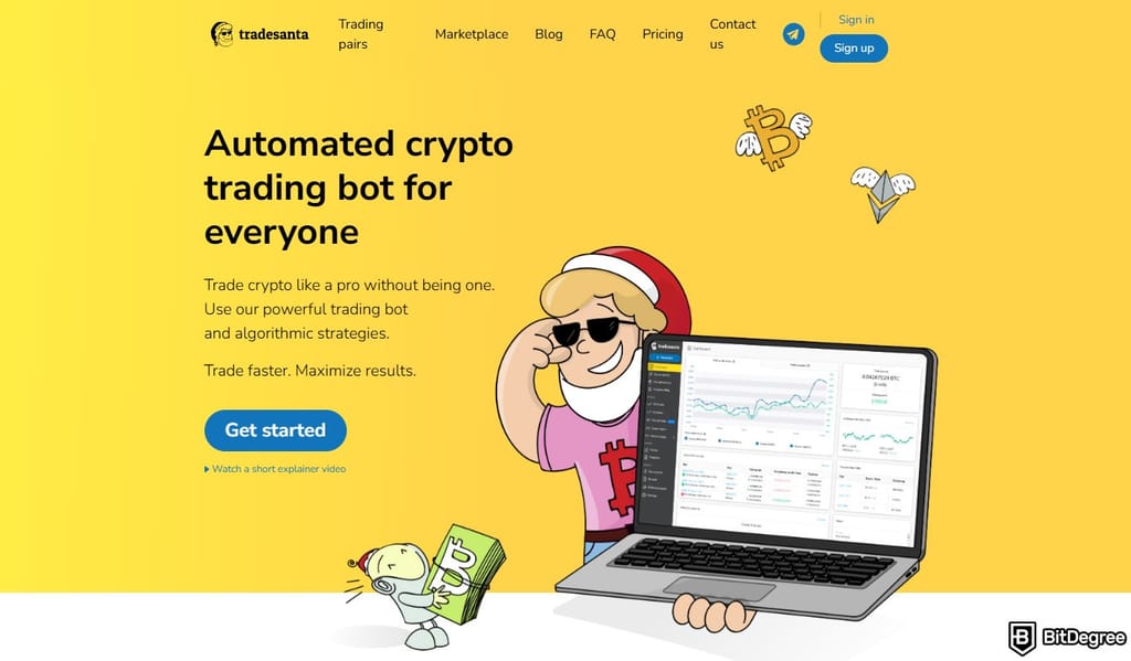 TradeSanta review: the TradeSanta homepage.