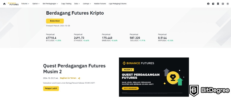 Trading Binance Options: laman utama Binance Futures.