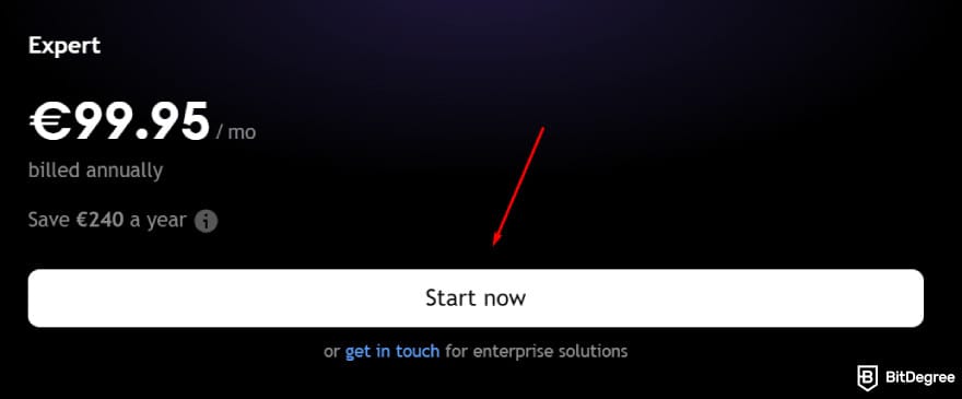 TradingView promo code: a red arrow pointing to [Start now] button.