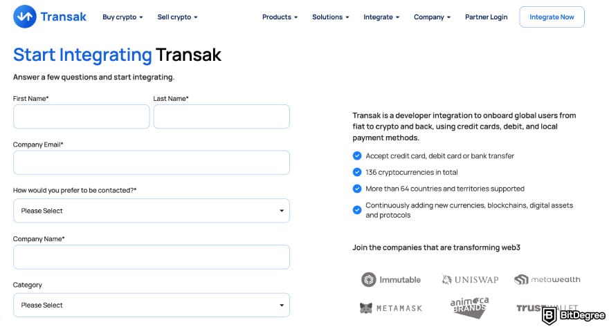 Transak review: Start integrating Transak page.