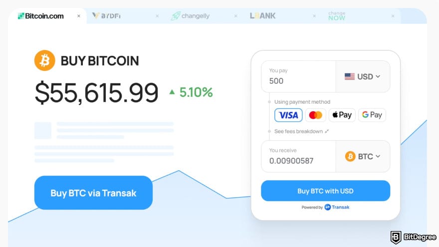 Transak review: Transak buy bitcoin section.