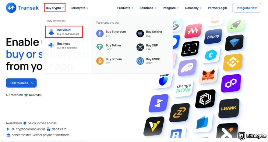 Transak review: Transak buy crypto as an individual.