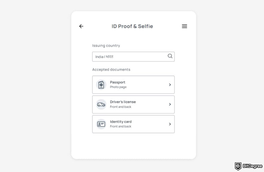 Transak review: Transak KYC accepted documents.