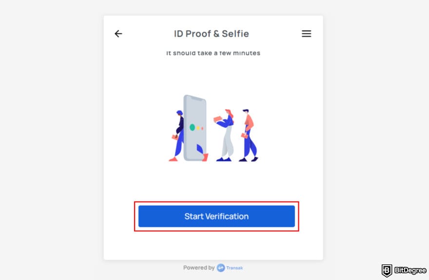 Transak review: Transak KYC start verification.