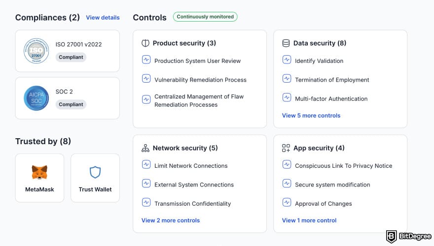 Transak review: Transak security overview page.