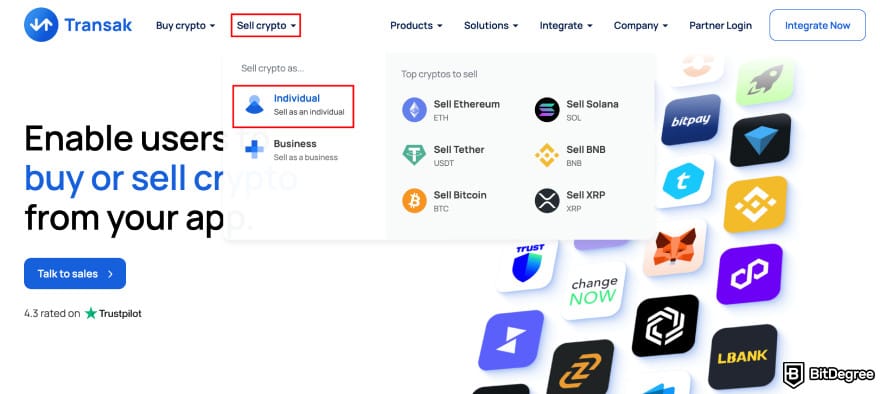 Transak review: Transak sell crypto as individual.