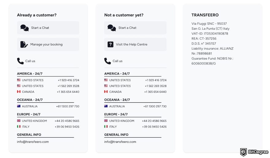 TransferGo alternative: TransferGo's customer support options.