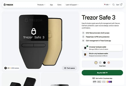 Trezor Safe 3 – En İyi Giriş Seviyesi DeFi Donanım Cüzdanı