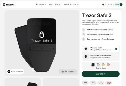 Trezor Safe 3 - Top-Notch Cold Hardware Wallet