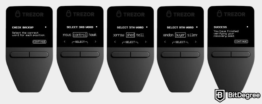 Trezor Safe 3 review: verification steps on the Trezor Safe 3 wallet.