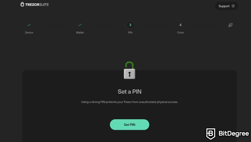 Trezor Safe 3 review: Trezor prompting to create a PIN.