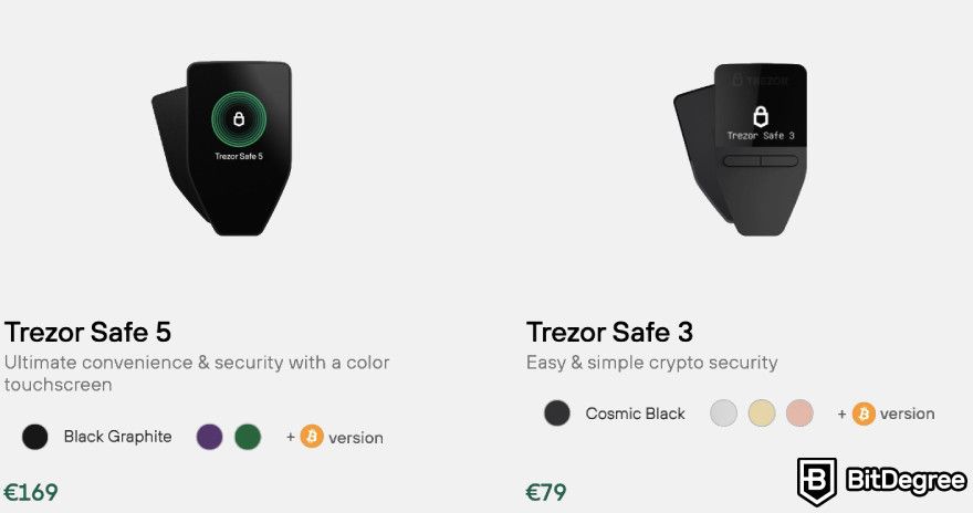 Trezor Safe 3 评测：Trezor Safe 5 和 Trezor safe 3 并排。