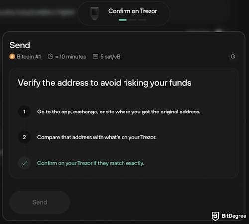Trezor Safe 5 review: confirming the transaction on Trezor. Trezor Safe 5 review: confirming the transaction on Trezor.