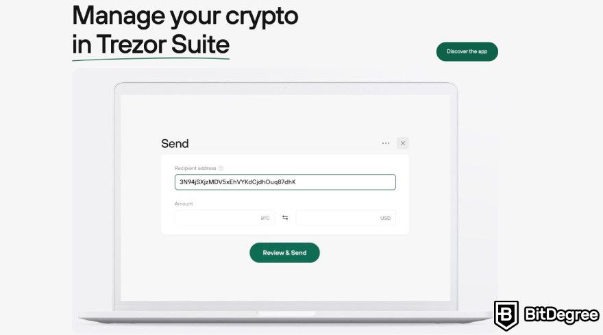 Trezor Safe 3 review: the Trezor Suite application displayed on the website.