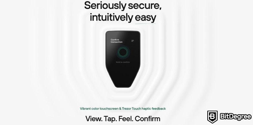 Trezor Safe 5 评论：网站上显示的触觉反馈功能。