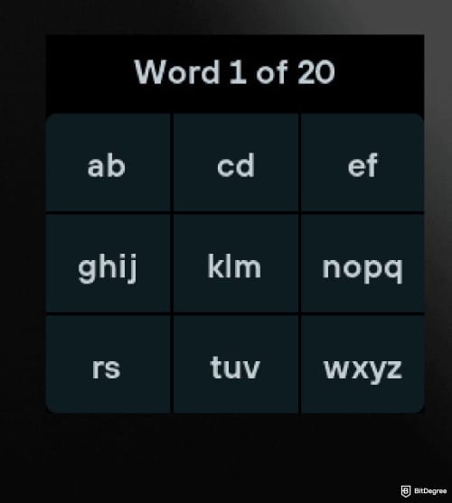 Trezor Safe 7 review: entering the words on the Trezor device.