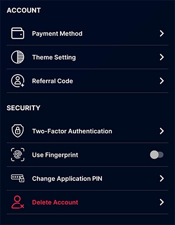 Triv review: the Triv mobile app settings.