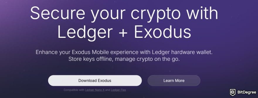Tron wallet: the Ledger integration page on Exodus's website.