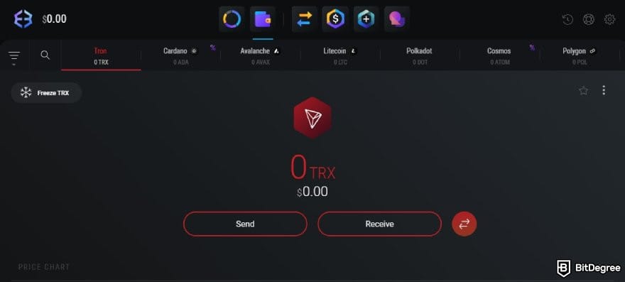 Tron wallet: the TRX page on Exodus wallet app.