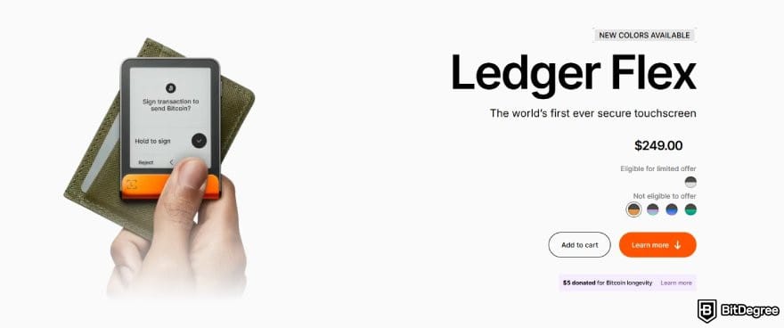 Tron wallet: : Ledger Flex product page.