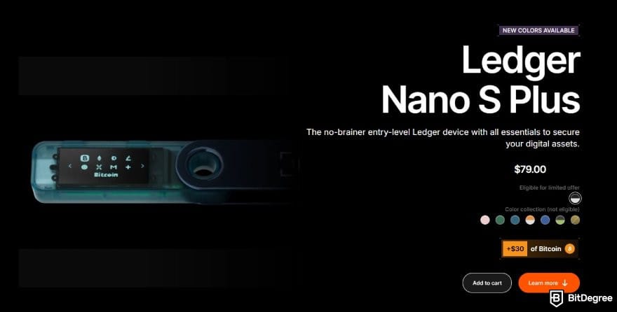 Tron wallet: the product page for Ledger Nano S Plus.