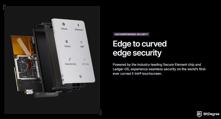 Tron wallet: description of Ledger Stax's security and display.