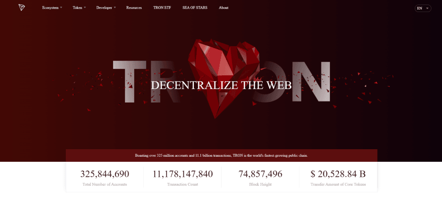 Tron wallet: the Tron network homepage.