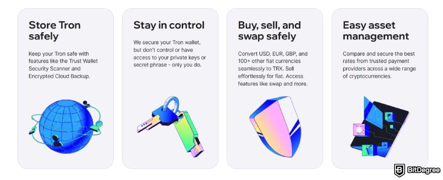 Tron wallet: Trust's Tron wallet core features.