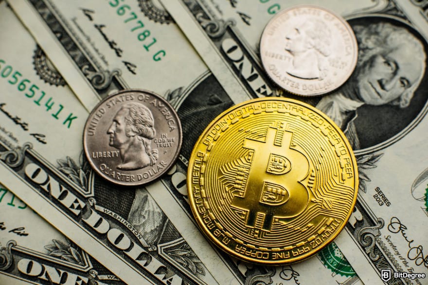 Trump Bitcoin reserve: traditional fiat money and Bitcoin.