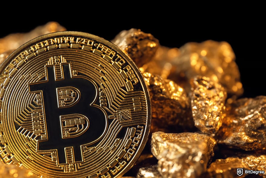 Trump Bitcoin reserve: gold pieces and Bitcoin.