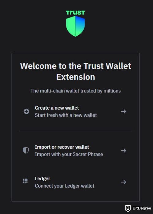 Trust Wallet review: welcome page.