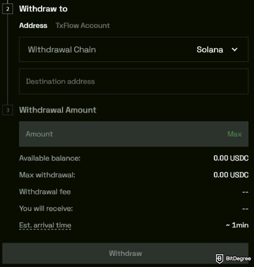 TxFlow review: input the withdrawal details. TxFlow review: input the withdrawal details.
