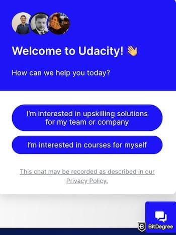 Udacity review: Udacity's live chat box. Udacity review: Udacity's live chat box.