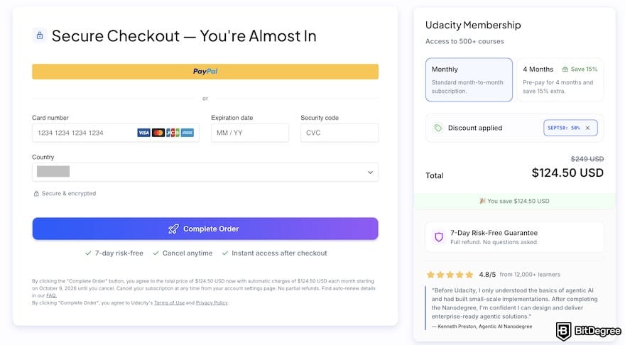 Udacity review: Udacity's checkout page. Udacity review: Udacity's checkout page.