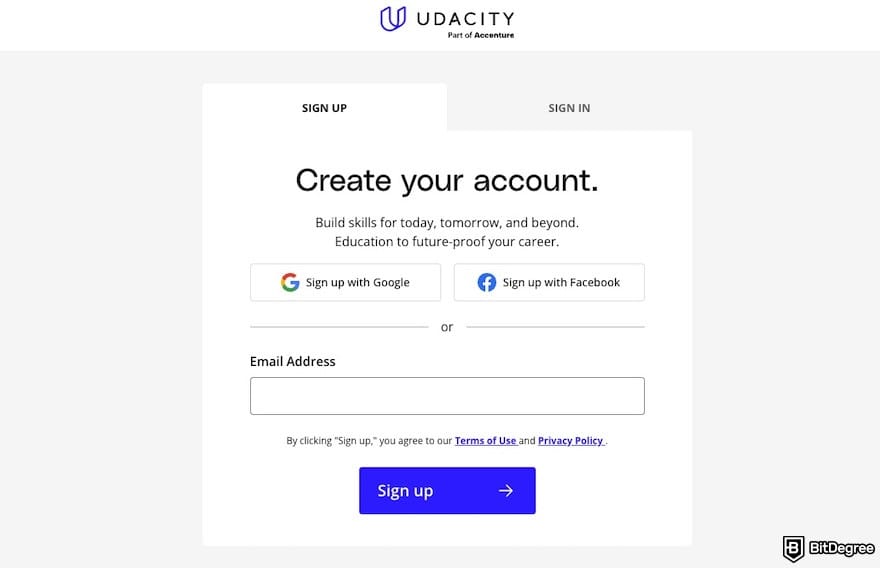 Udacity review: Udacity's sign-up form. Udacity review: Udacity's sign-up form.