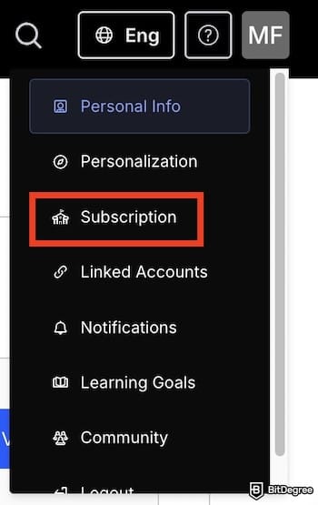 Udacity review: the Subscription menu highlighted on Udacity's profile. Udacity review: the Subscription menu highlighted on Udacity's profile.