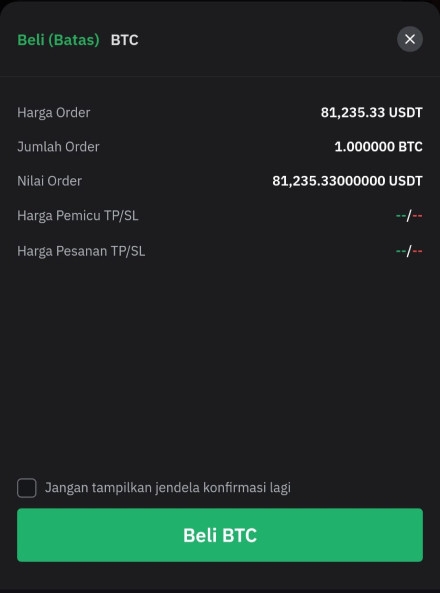 Ulasan Aplikasi Bybit: harga, jumlah, dan nilai order.