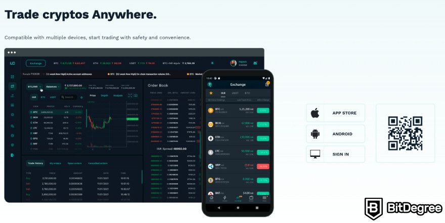 Unocoin review: a screenshot of Unocoin's mobile app.