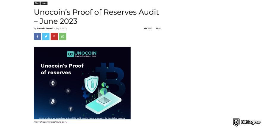 Unocoin review: a screenshot of a Unocoin blog post.