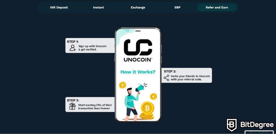 Unocoin review: a screenshot of Unocoin's referral program.