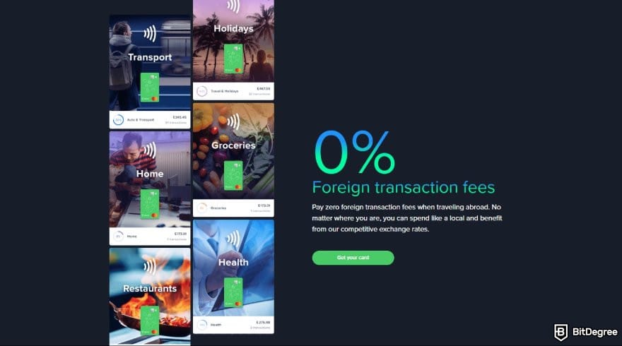 Uphold review: explanation for Uphold Card's 0% foreign transaction fees.