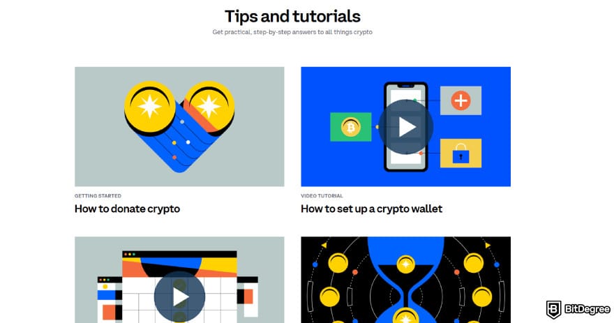 Uphold review: Coinbase's learning hub page.