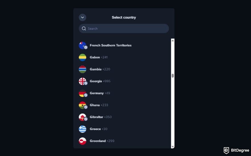 Uphold review: a list of countries when signing up on Uphold.
