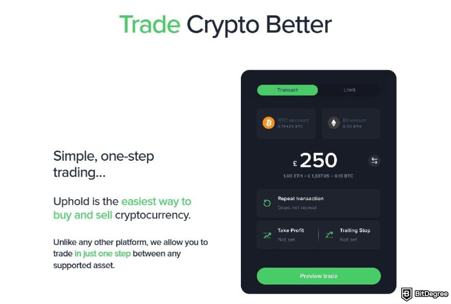 Uphold review: a section explaining Uphold's intuitiveness on its homepage.
