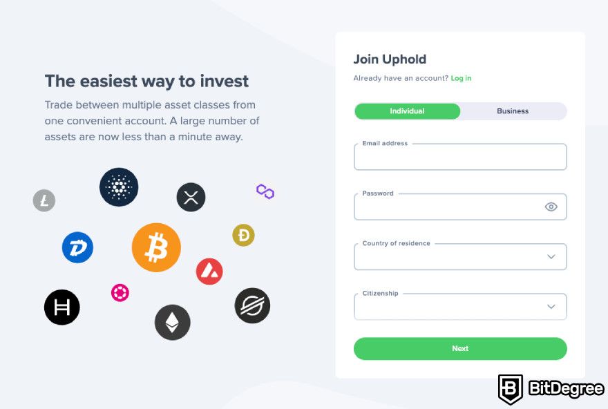 Uphold review: registration page.