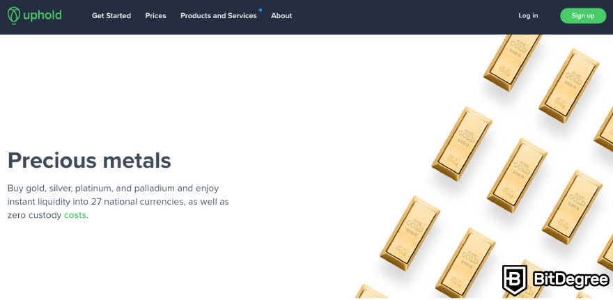 Uphold review: precious metals on Uphold.