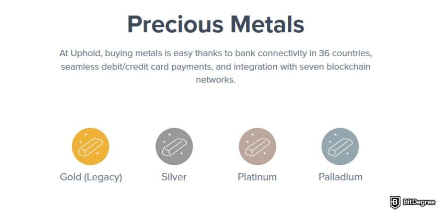 Uphold review: a list of precious metals you can buy on Uphold.