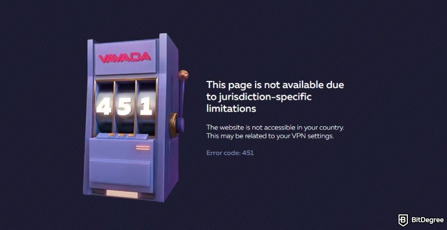 Vavada review: VAVADA geo-blocking message. Vavada review: VAVADA geo-blocking message.