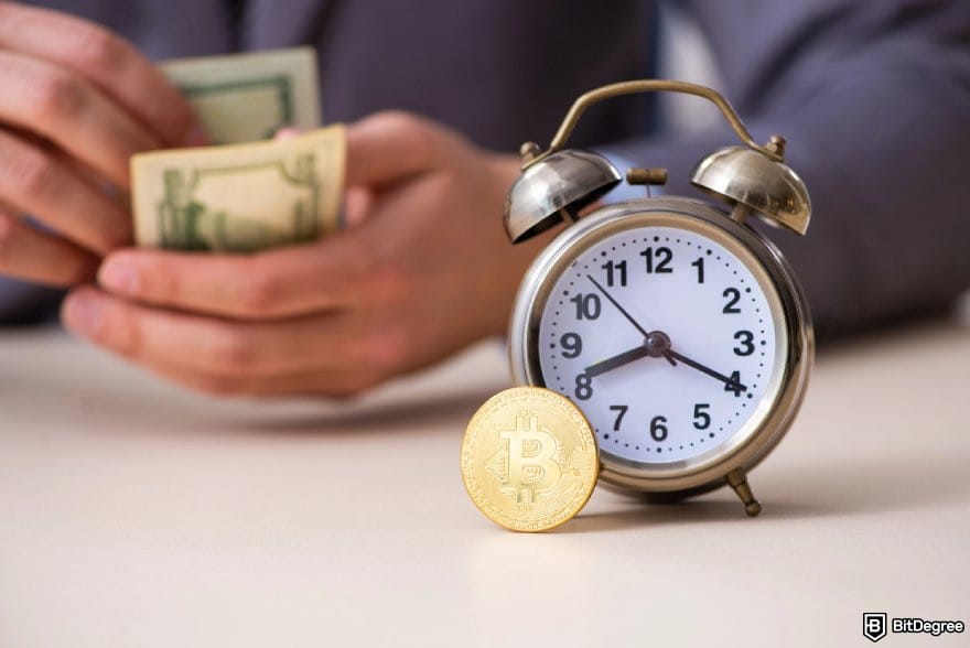 Vavada review: a pair of hands counting money, a BTC coin, and an alarm clock. Vavada review: a pair of hands counting money, a BTC coin, and an alarm clock.